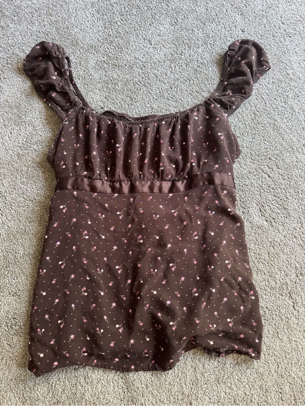Hollister Brown Floral Square-Neck Tank with Pink Flower Print